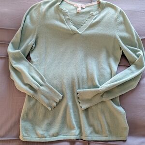 Isaac Mizrahi Pima Cotton Cashmere Blend Vneck Sweater Blue Green XS